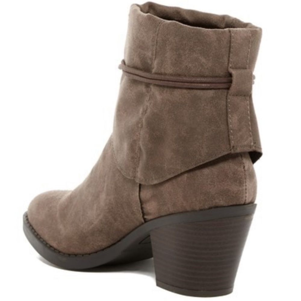 Taupe Distressed Tassel Block Heel Ankle Bootie - Picture 7 of 8